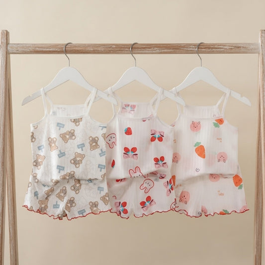 Baby Girl Sleeveless Summer Outfit - 100% Cotton Thin Vest & Shorts Set - Breathable Loungewear for Kids