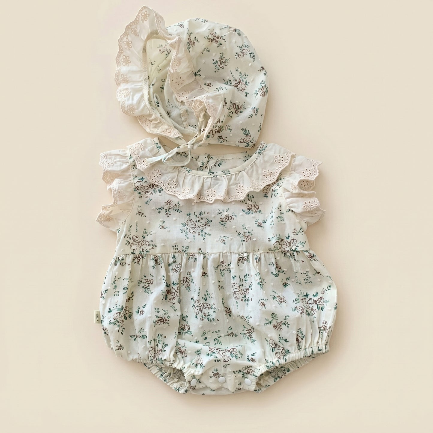 Newborn Girl Flower Print Bodysuit Set - Ruched Fly Sleeve Cotton One-Piece with Gift Hat - Infant Princess Outfit 0-24M