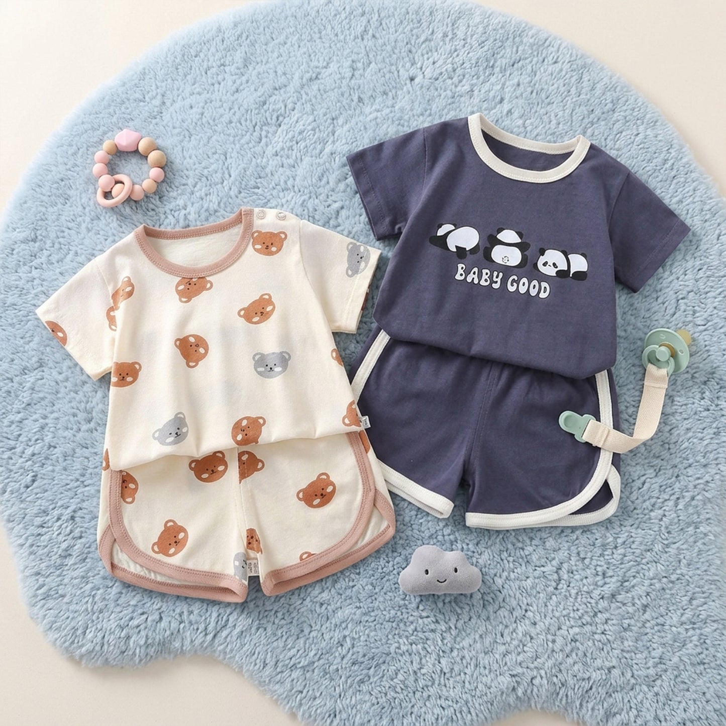 Summer Baby Cartoon Clothing Set - 100% Cotton Short Sleeve T-Shirt & Shorts - Casual 2Pcs Outfit for Boys & Girls 0-4Y