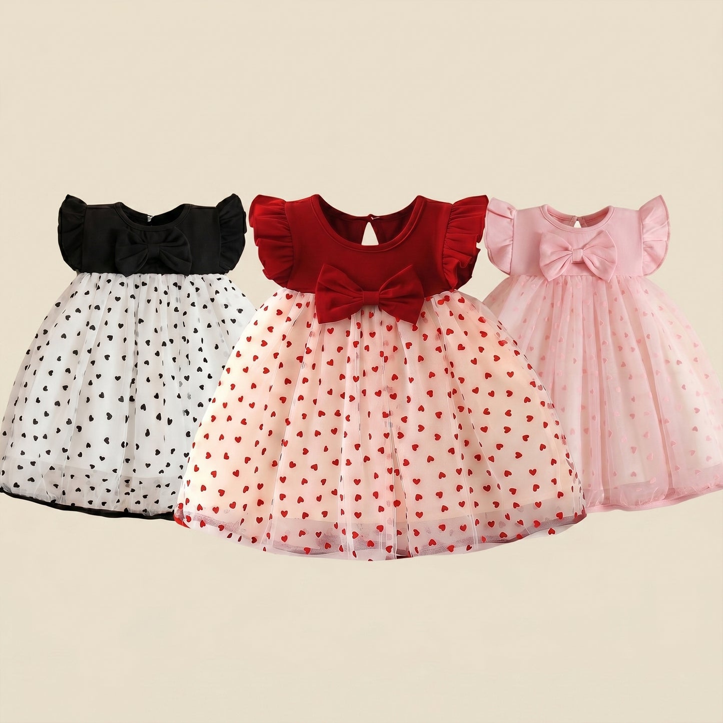 Summer Baby Girl Korean Style Princess Dress - Little Love Bow Flying Sleeves Sunsuit - Birthday Party Gown 0-3Y