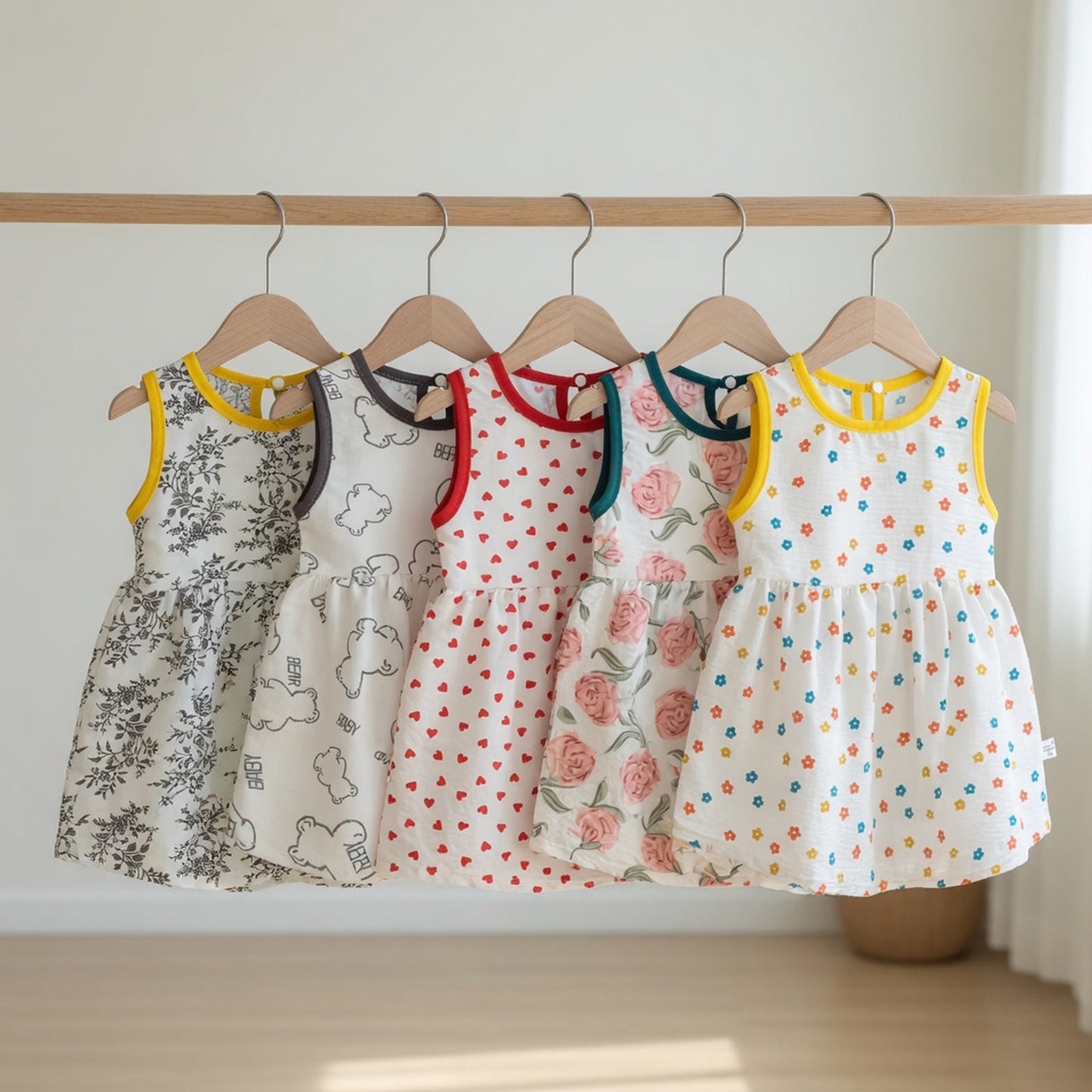Newborn Girl Sleeveless Printed Dress - Casual Princess Style Clothing - Fashionable Baby Girl Leisure Outfits