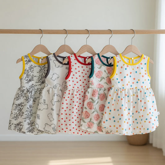 Newborn Girl Sleeveless Printed Dress - Casual Princess Style Clothing - Fashionable Baby Girl Leisure Outfits