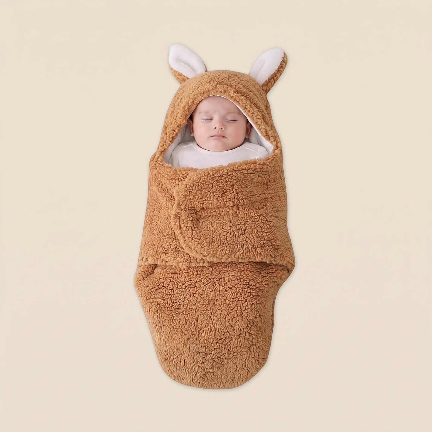 Ultra-Soft Fluffy Fleece Baby Swaddle - Newborn Sleeping Bag with Head Support