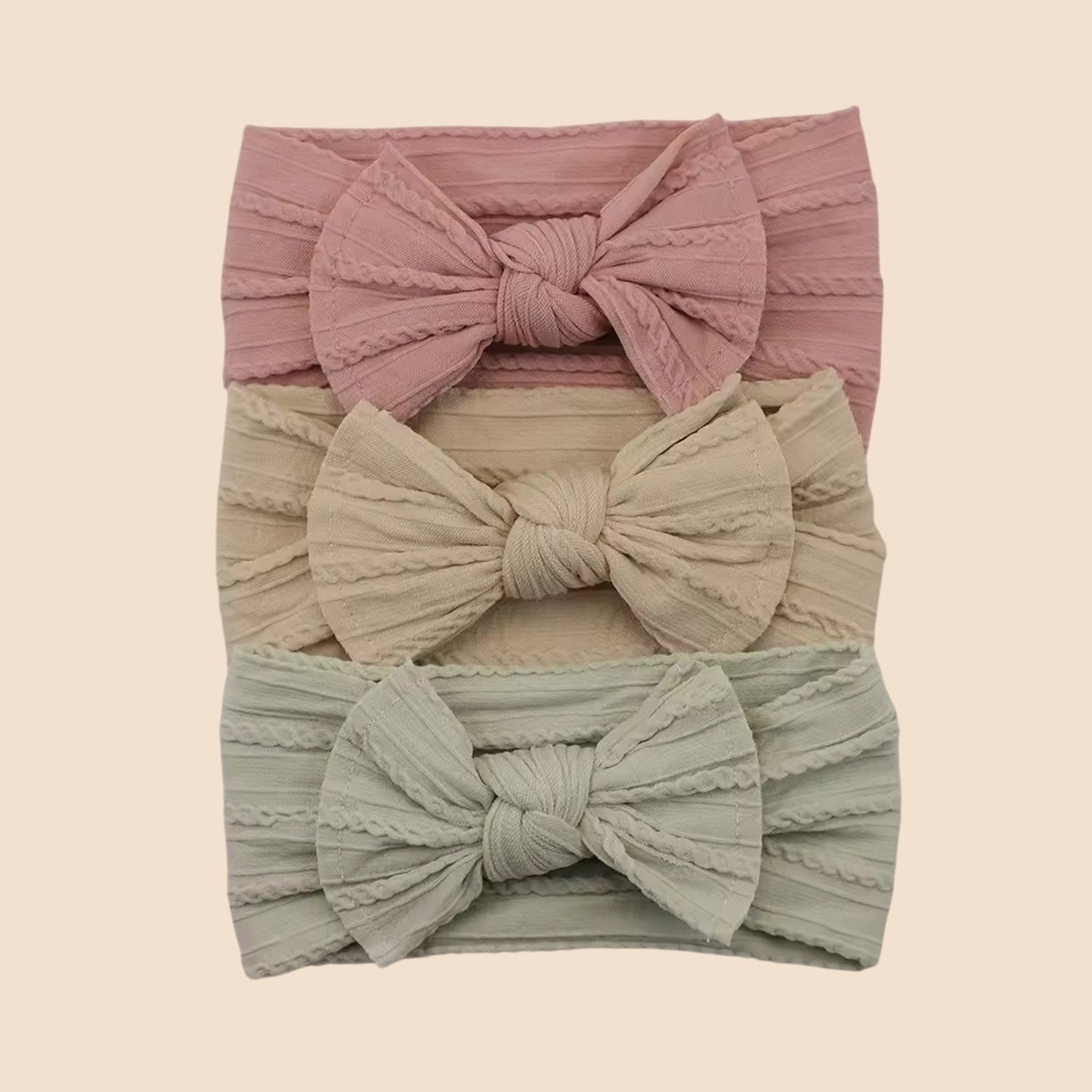 3-Piece Baby Girl Headband Set - Soft Elastic Bow Hair Bands - Newborn Turban & Hair Accessories Gift Pack