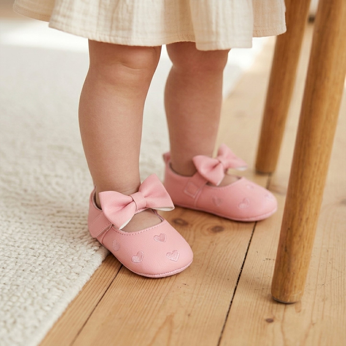 Classic Baby Girl Dress Shoes - Cute Bow-knot & Heart Anti-Slip First Walkers (0-18M)