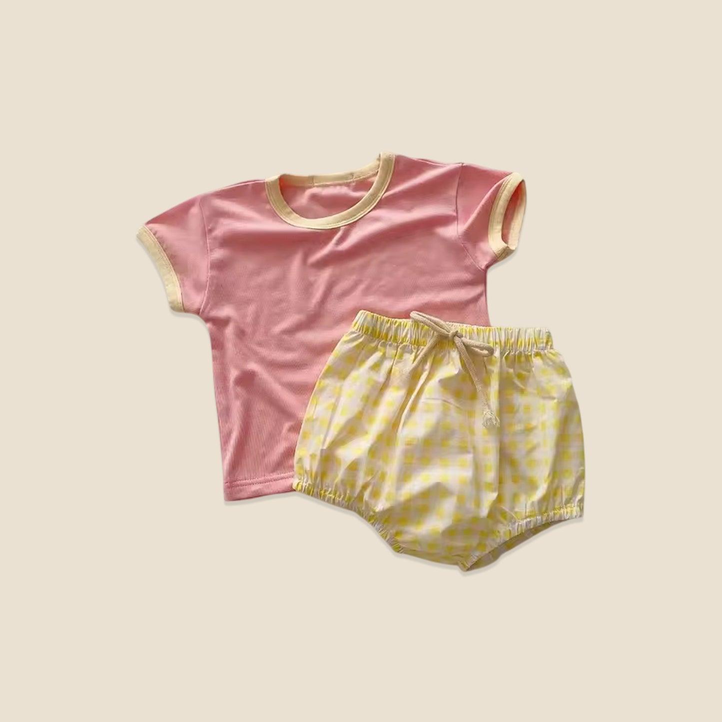 2Pcs Baby Summer Clothing Set - Short Sleeve Tee with Plaid Shorts - Soft Breathable Outfits for Boys & Girls 0-2Y