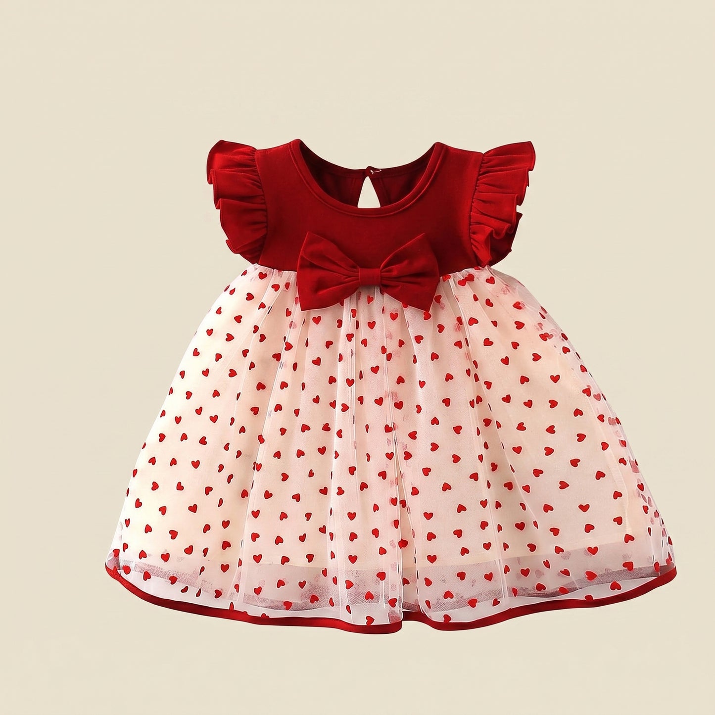Summer Baby Girl Korean Style Princess Dress - Little Love Bow Flying Sleeves Sunsuit - Birthday Party Gown 0-3Y