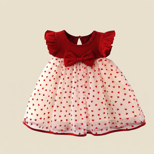 Summer Baby Girl Korean Style Princess Dress - Little Love Bow Flying Sleeves Sunsuit - Birthday Party Gown 0-3Y