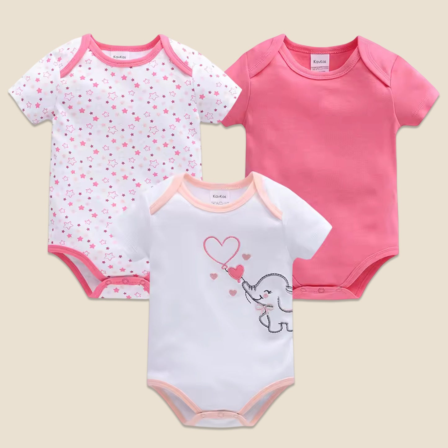 3 Pcs/lot Baby Bodysuit Set - 100% Cotton Short Sleeve Lion Print - Summer Newborn Clothes for 0M-12M
