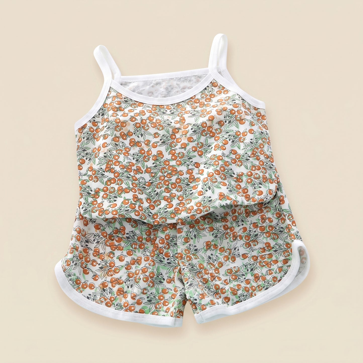 Baby Girl Summer Spaghetti Strap Set - 100% Cotton Camisole & Shorts Outfits - Cute Square Collar Pajamas