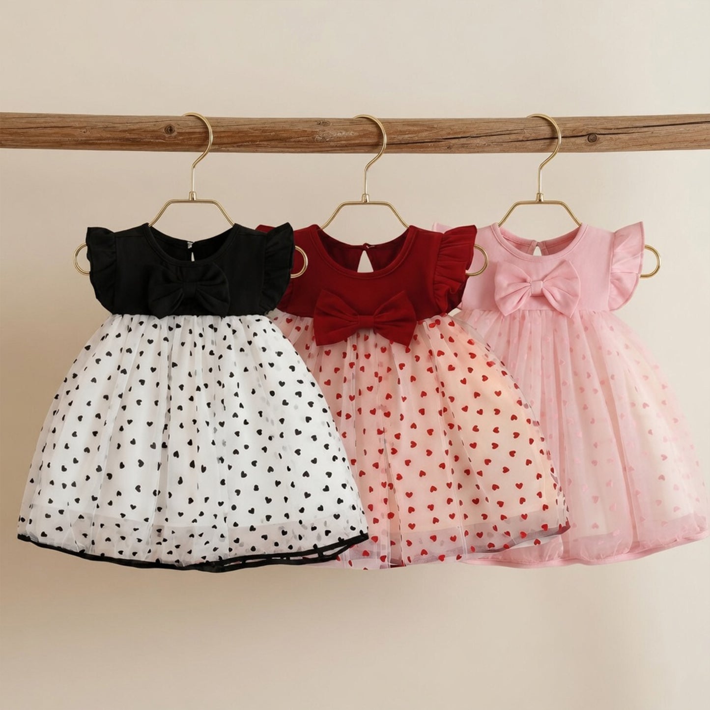 Summer Baby Girl Korean Style Princess Dress - Little Love Bow Flying Sleeves Sunsuit - Birthday Party Gown 0-3Y