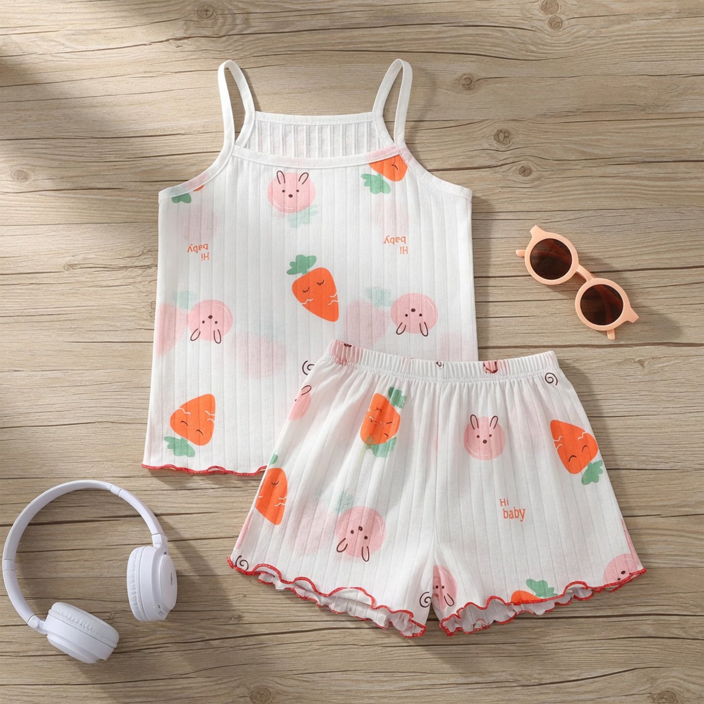 Baby Girl Sleeveless Summer Outfit - 100% Cotton Thin Vest & Shorts Set - Breathable Loungewear for Kids