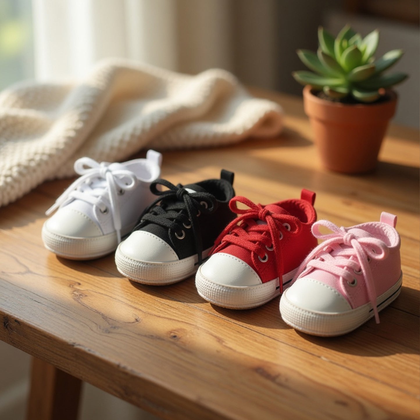 Canvas Baby Basketball Sneakers - Non-Slip Rubber Sole First Walkers (0-18M)