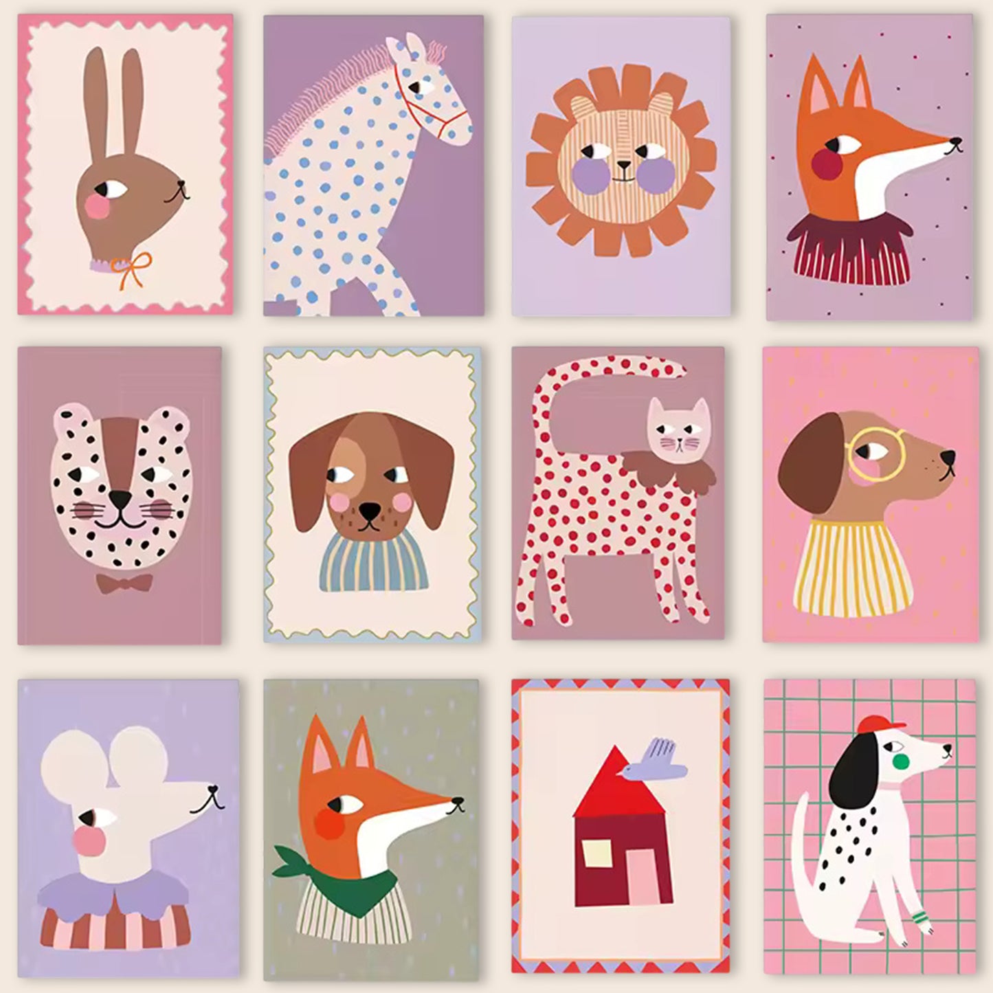 Cute Animal Red Polka Dots Canvas Painting - Cat Fox Dog Horse Bunny Posters - Kids Nursery Wall Home Decor