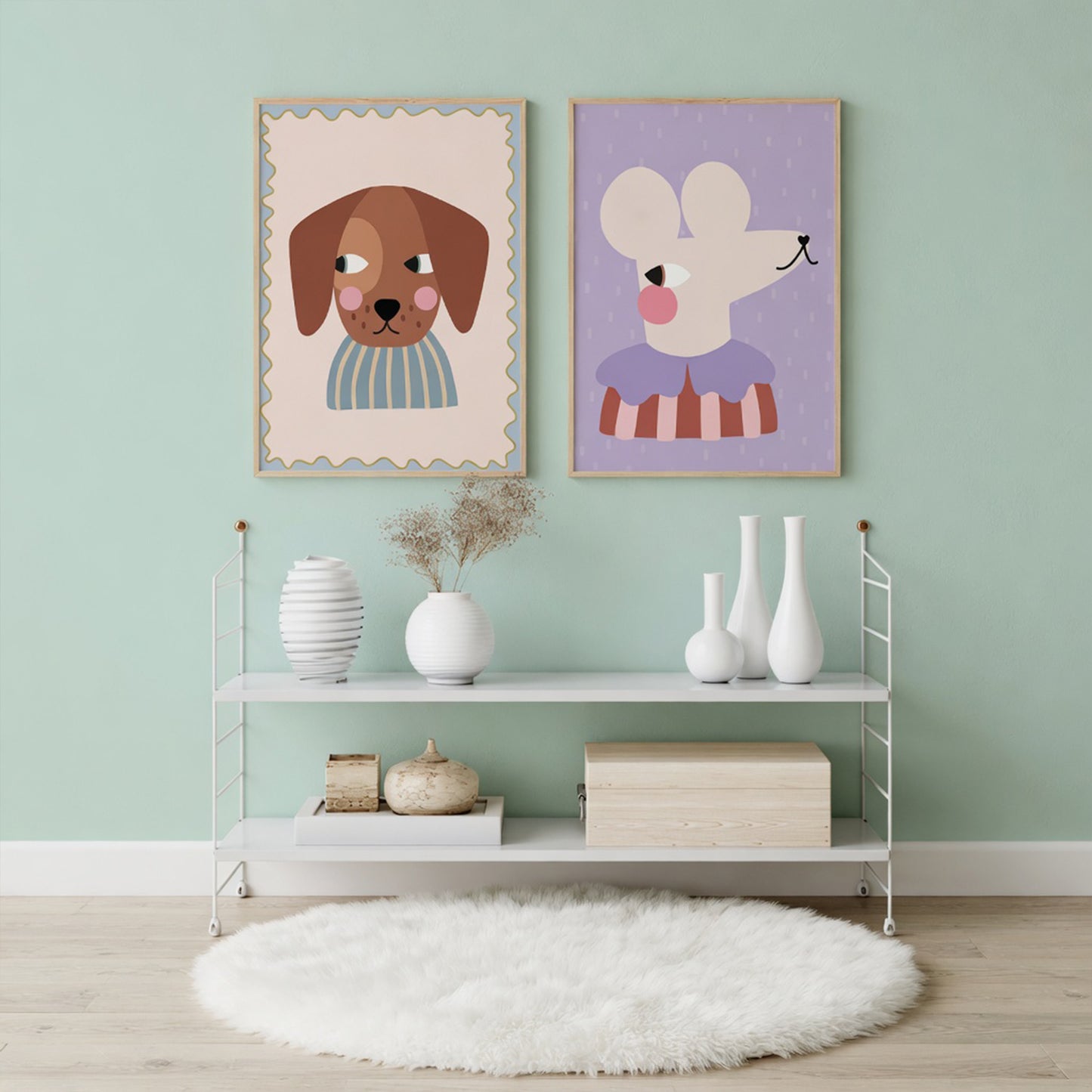 Cute Animal Red Polka Dots Canvas Painting - Cat Fox Dog Horse Bunny Posters - Kids Nursery Wall Home Decor