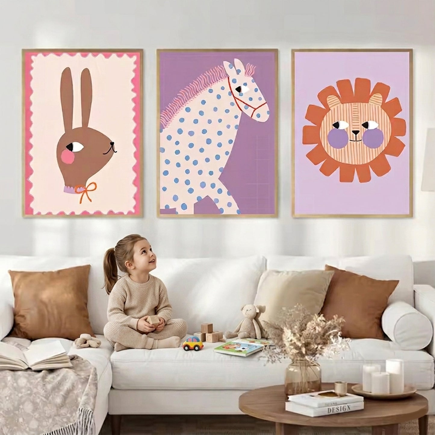 Cute Animal Red Polka Dots Canvas Painting - Cat Fox Dog Horse Bunny Posters - Kids Nursery Wall Home Decor
