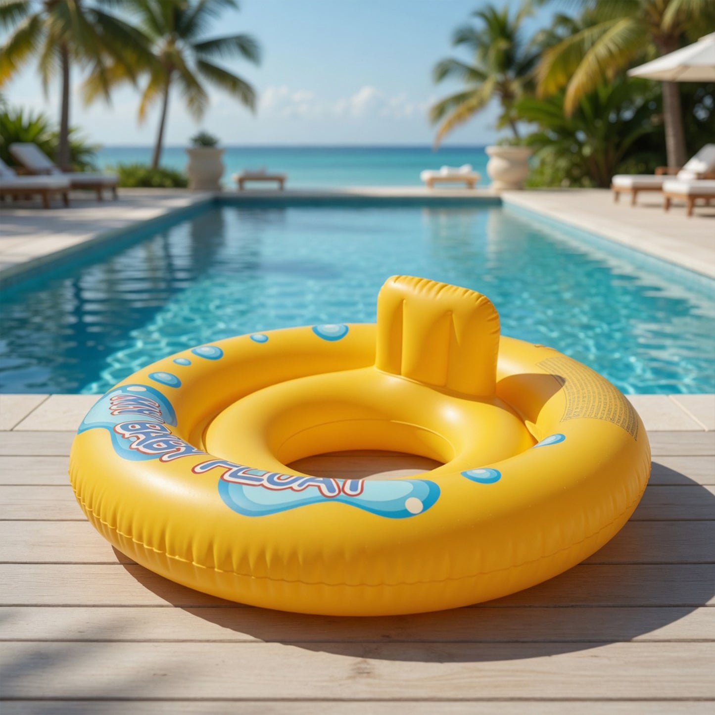 Inflatable Baby Pool Float with Wheels - Cute Summer Swim Ring for 2-5 Years Old - Portable Bathtub Swimming Seat