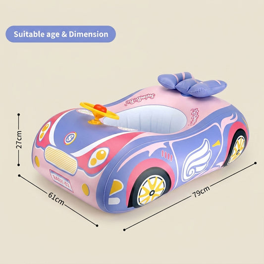 Kids Car Swimming Seat Float Ring - Inflatable Baby Boat with Canopy - Safety Summer Water Toy for Pools & Beaches