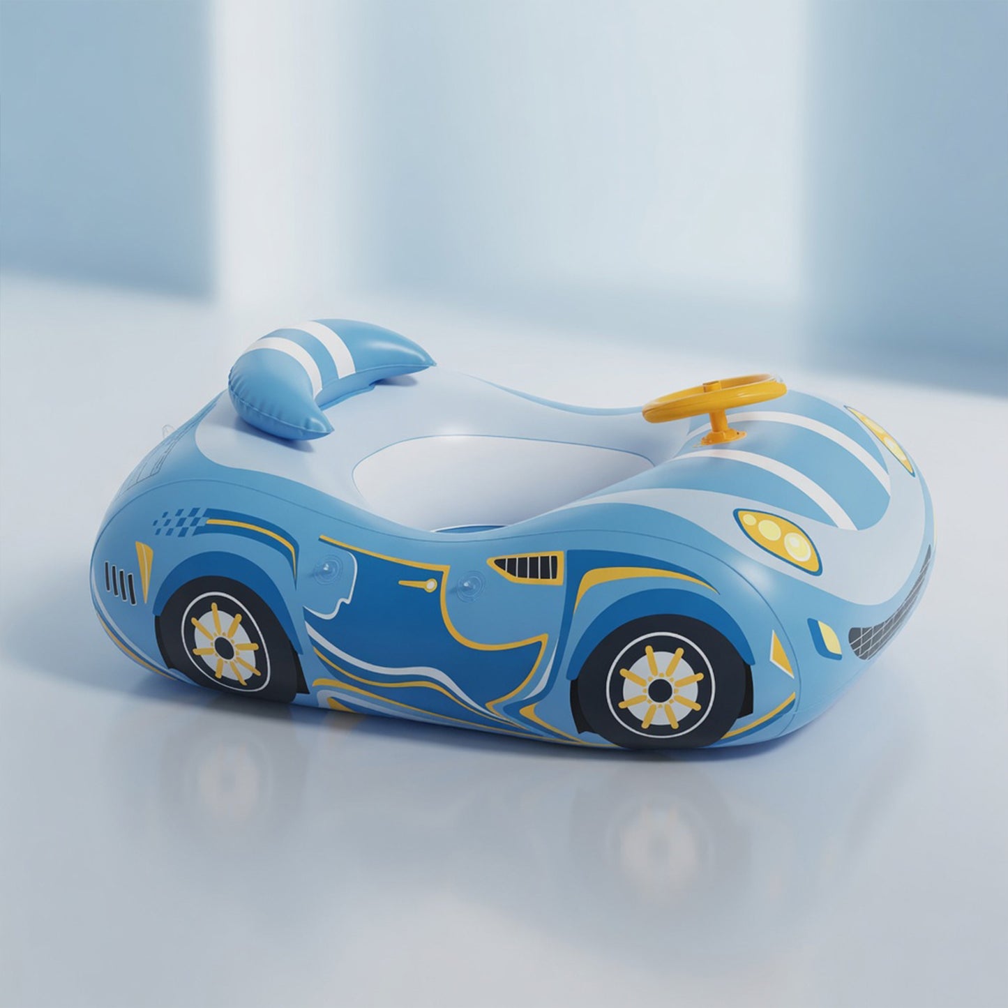 Kids Car Swimming Seat Float Ring - Inflatable Baby Boat with Canopy - Safety Summer Water Toy for Pools & Beaches