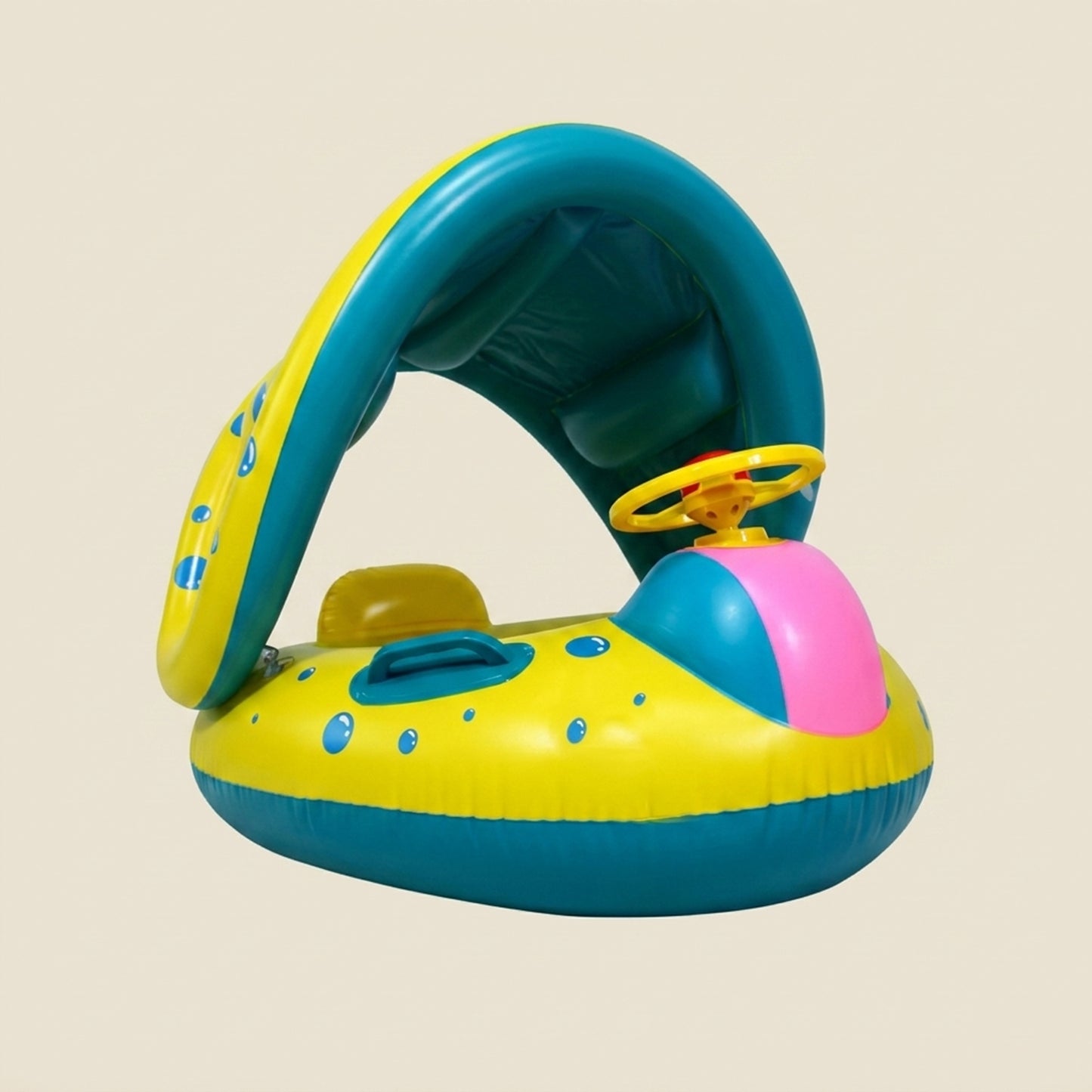 Baby Swimming Float with Canopy & Steering Wheel - Yellow Inflatable Safety Seat Ring - Portable Pool Toy for Infants