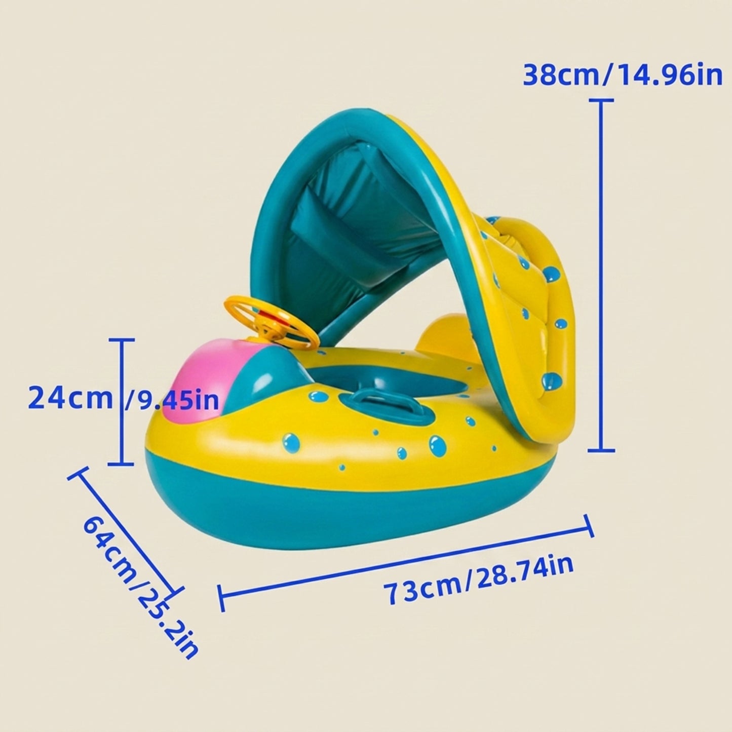 Baby Swimming Float with Canopy & Steering Wheel - Yellow Inflatable Safety Seat Ring - Portable Pool Toy for Infants