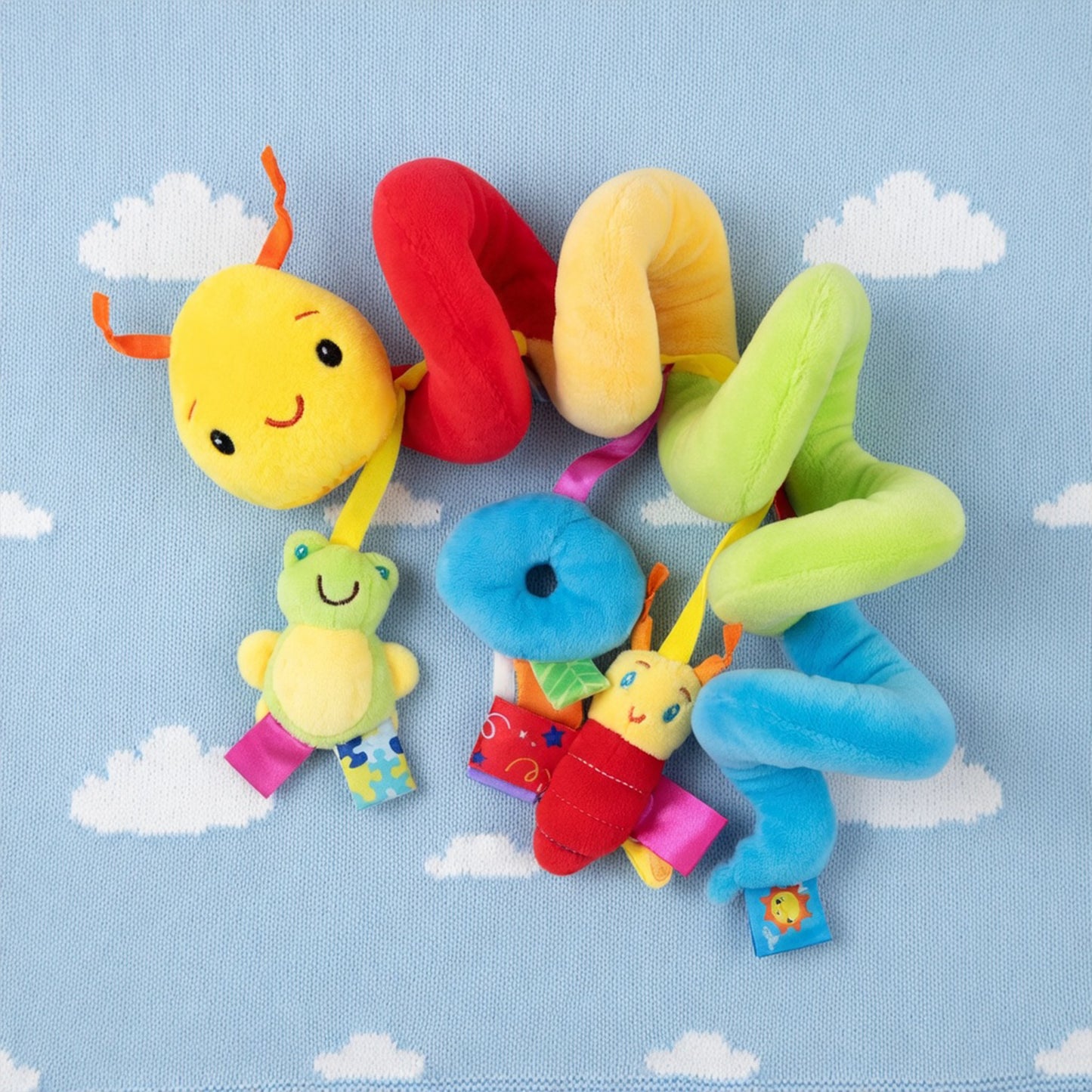 Cute Musical Spiral Hanging Toy - Plush Sensory Activity Rattle - Versatile Travel Toy for Strollers, Cribs & Car Seats