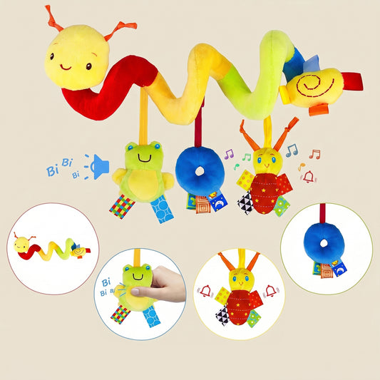 Cute Musical Spiral Hanging Toy - Plush Sensory Activity Rattle - Versatile Travel Toy for Strollers, Cribs & Car Seats