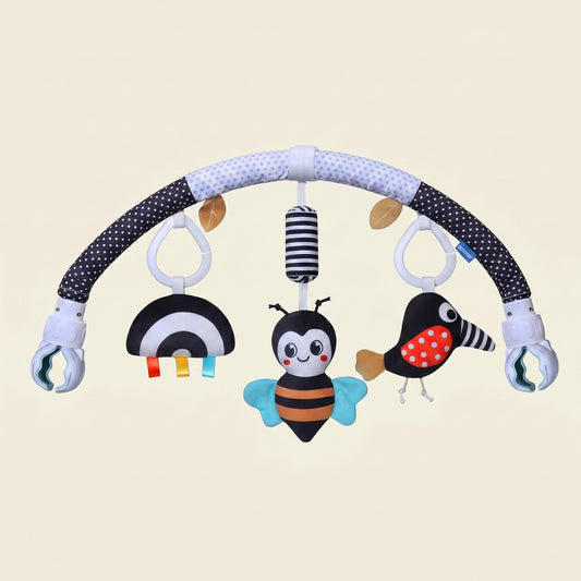 Adjustable Baby Stroller Arch Toy - Universal Sensory Activity Bar with Play Bells - Safe Hanging Toy for Car Seats, Bouncers & Cribs