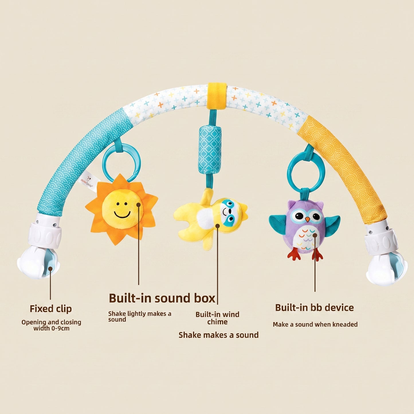 Adjustable Baby Stroller Arch Toy - Universal Sensory Activity Bar with Play Bells - Safe Hanging Toy for Car Seats, Bouncers & Cribs