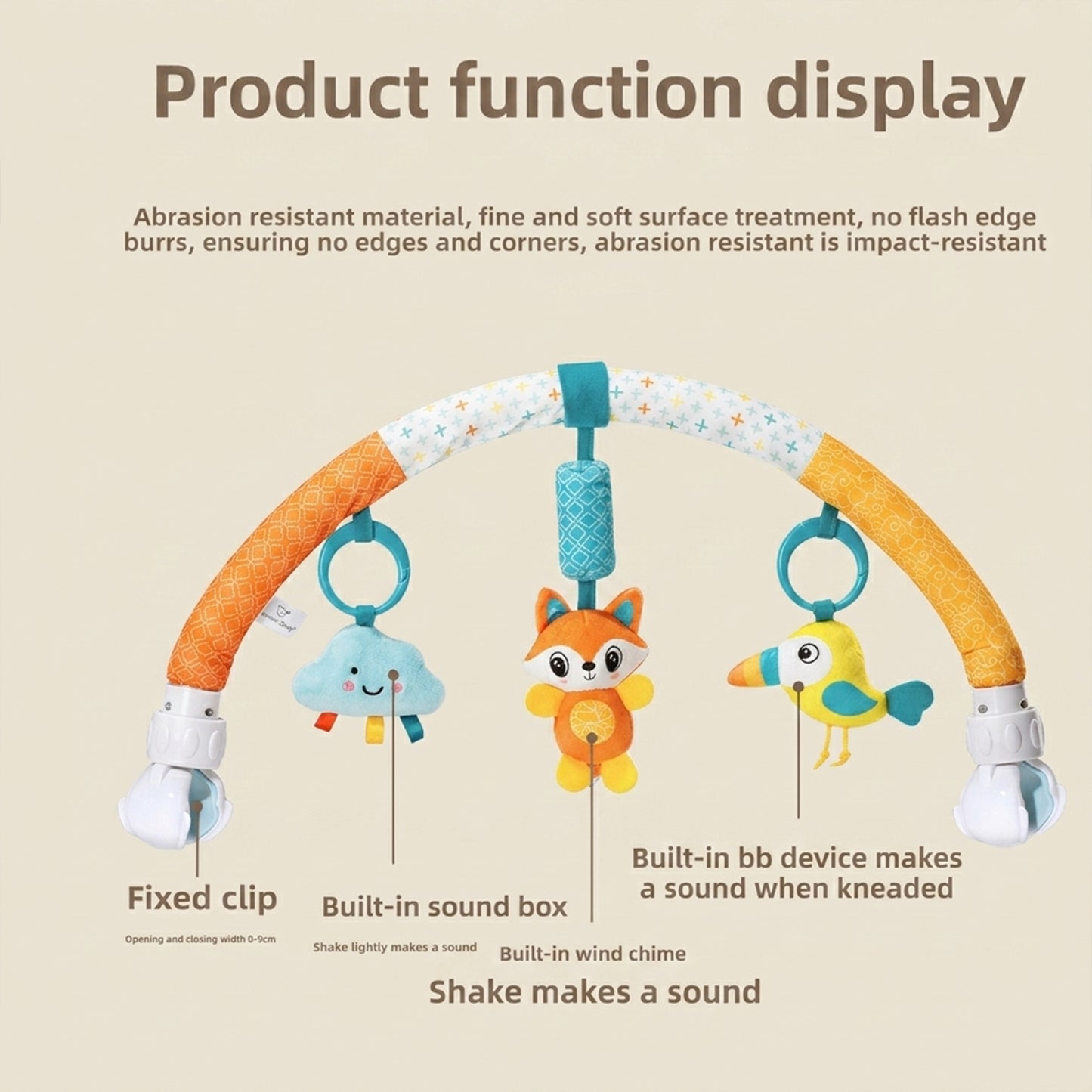 Adjustable Baby Stroller Arch Toy - Universal Sensory Activity Bar with Play Bells - Safe Hanging Toy for Car Seats, Bouncers & Cribs