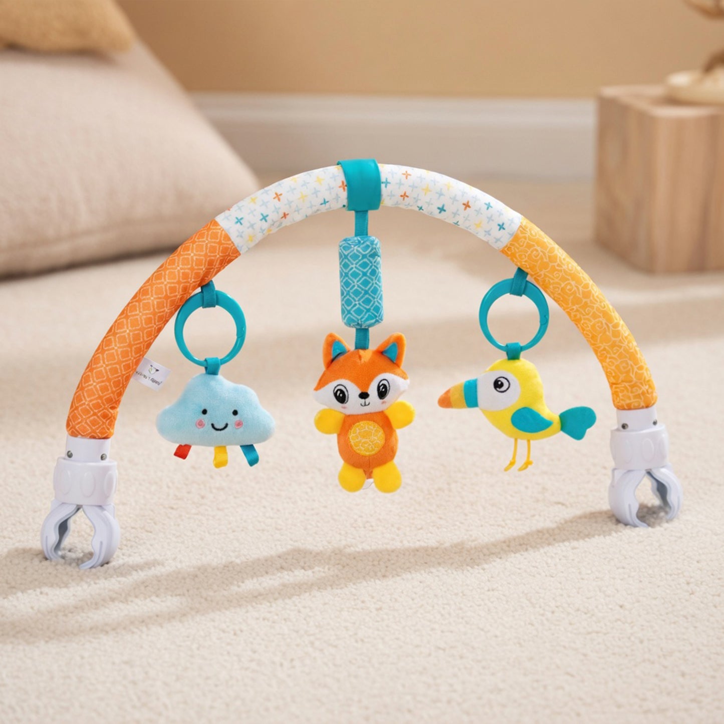 Adjustable Baby Stroller Arch Toy - Universal Sensory Activity Bar with Play Bells - Safe Hanging Toy for Car Seats, Bouncers & Cribs