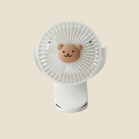 Korean Baby Stroller Fan - Cute Bear & Bunny Clip-On Fan - Portable 3-Speed USB Rechargeable Electric Fan for Outdoor Travel
