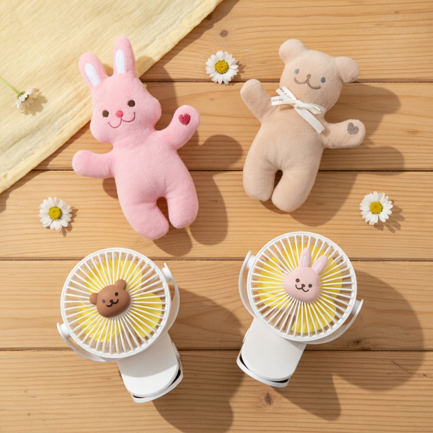 Korean Baby Stroller Fan - Cute Bear & Bunny Clip-On Fan - Portable 3-Speed USB Rechargeable Electric Fan for Outdoor Travel