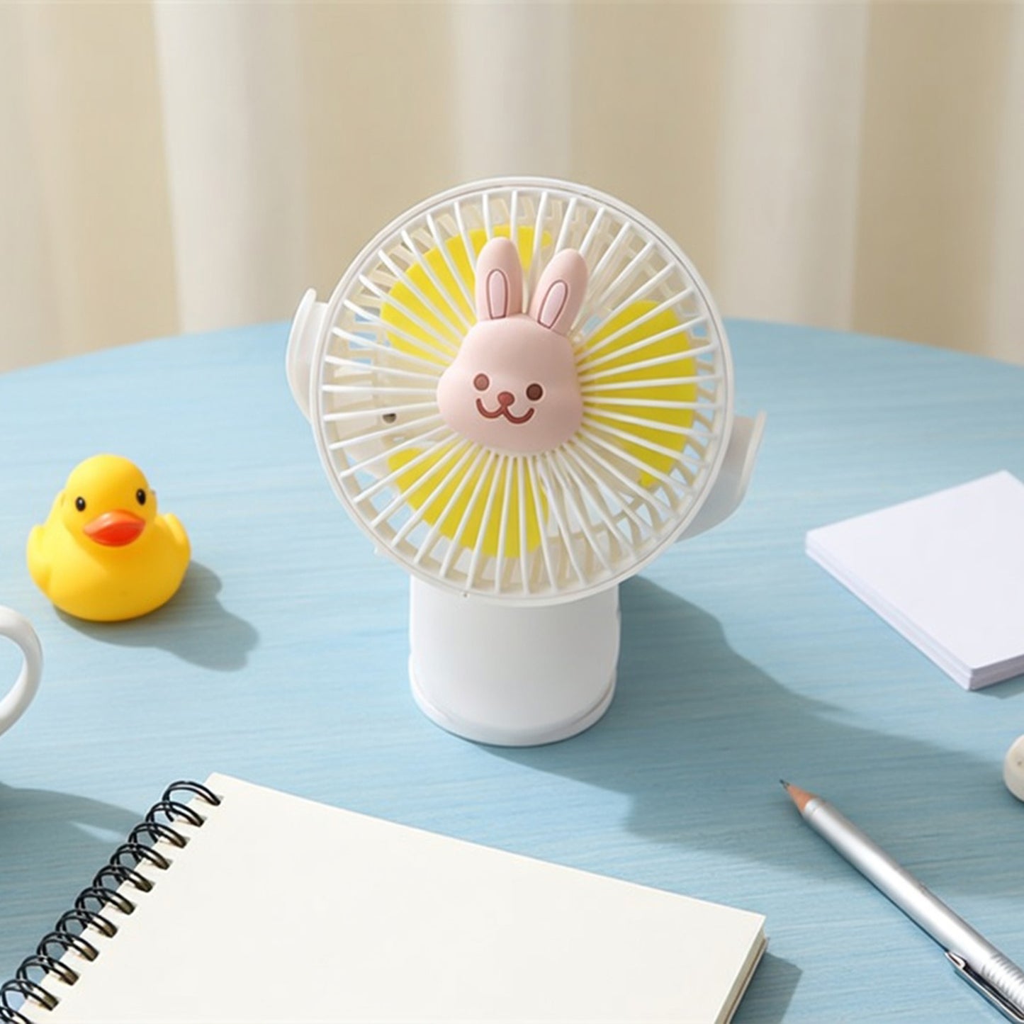 Korean Baby Stroller Fan - Cute Bear & Bunny Clip-On Fan - Portable 3-Speed USB Rechargeable Electric Fan for Outdoor Travel