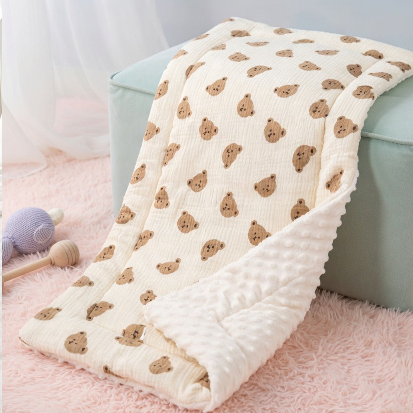 Cartoon Bear Baby Stroller Seat Cushion - Soft Cotton Newborn Car Seat Pad - Universal Infant Pushchair Mattress