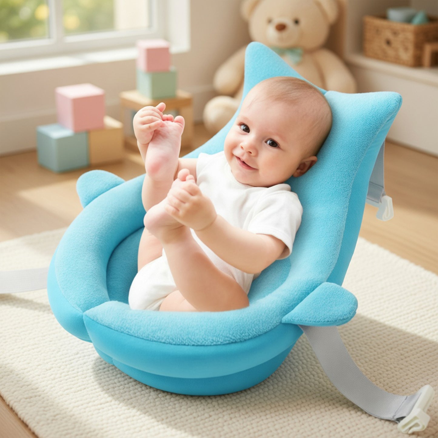 Portable Newborn Bath Mat - Cute Shark Shape Folding Cushion - Soft Skin-Friendly Bath Pad & Nursery Play Mat