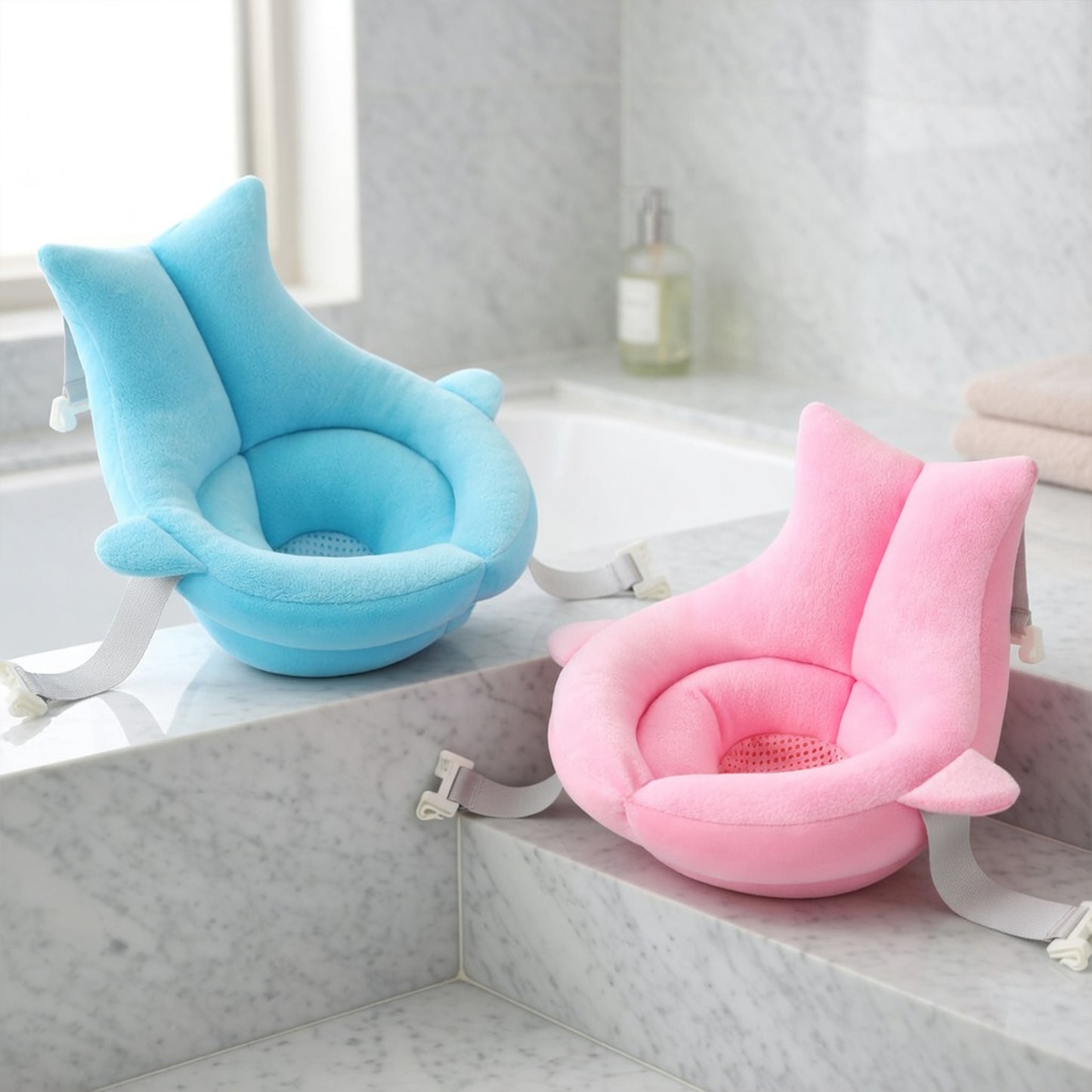 Portable Newborn Bath Mat - Cute Shark Shape Folding Cushion - Soft Skin-Friendly Bath Pad & Nursery Play Mat