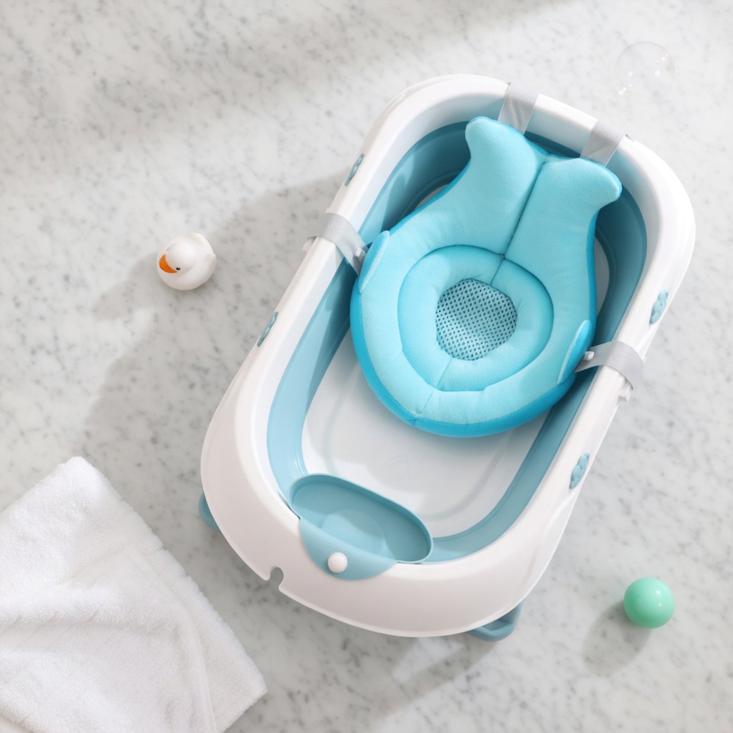 Portable Newborn Bath Mat - Cute Shark Shape Folding Cushion - Soft Skin-Friendly Bath Pad & Nursery Play Mat