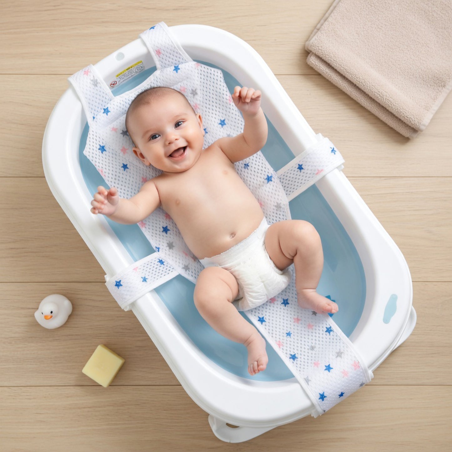 Non-Slip Baby Bath Mat - Adjustable Suspension Bath Net for Newborns - Breathable Soft Bathtub Recliner Seat