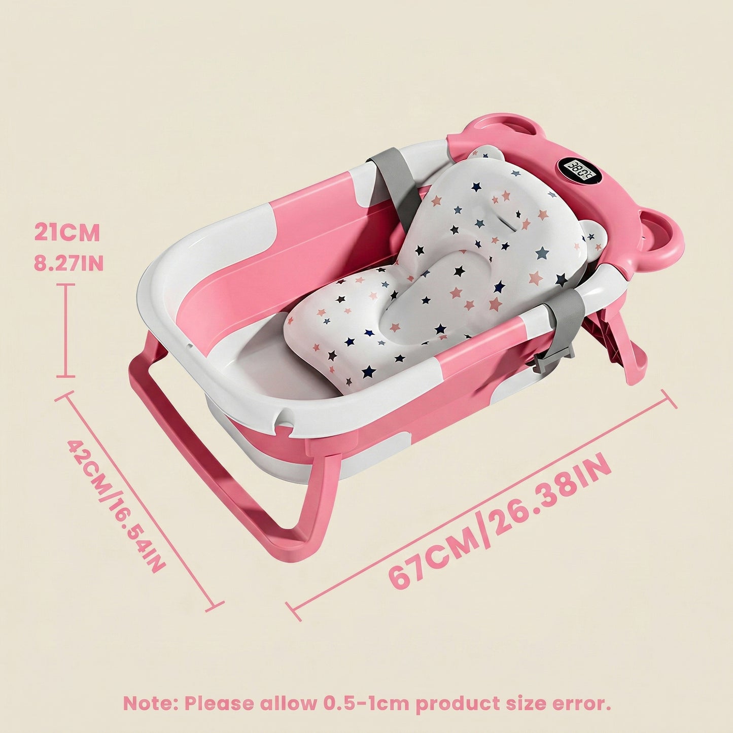 Portable Collapsible Baby Bathtub - Travel Bathtub with Smart Thermometer & Soft Floating Cushion - For Infants 0-36M