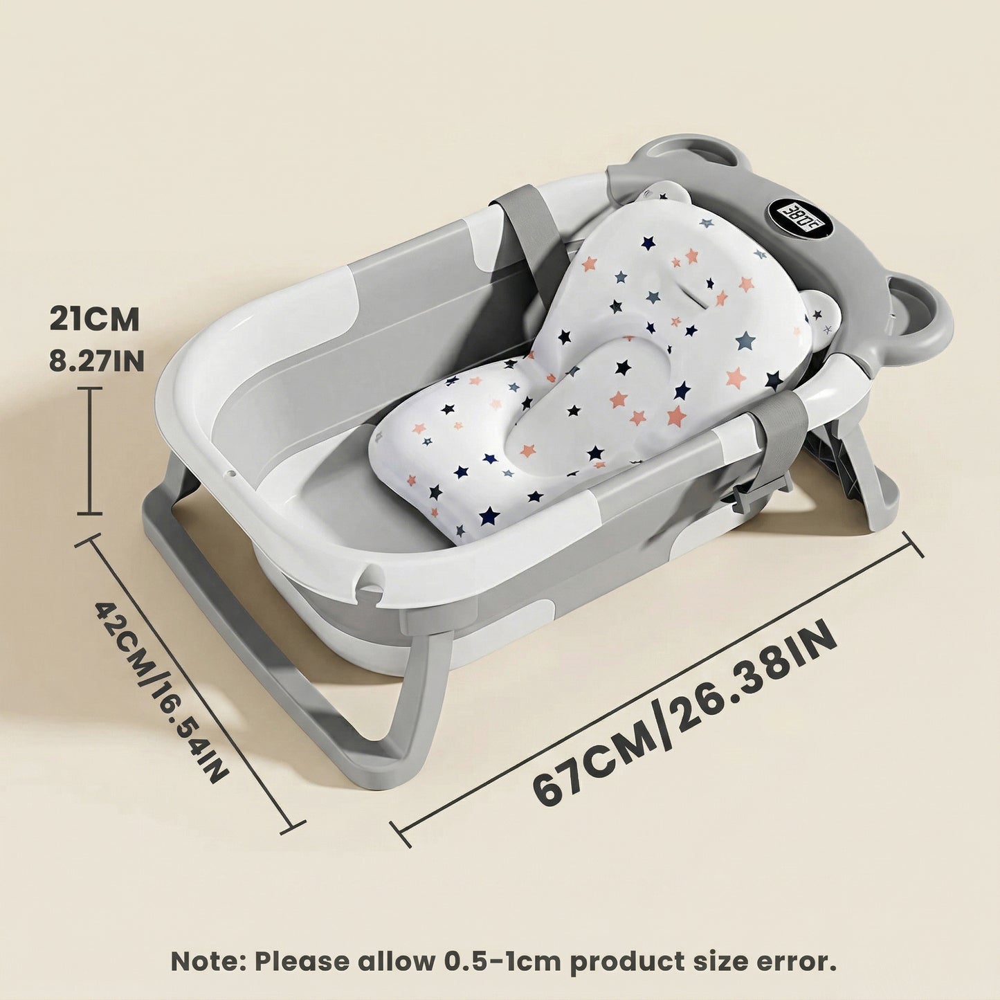 Portable Collapsible Baby Bathtub - Travel Bathtub with Smart Thermometer & Soft Floating Cushion - For Infants 0-36M