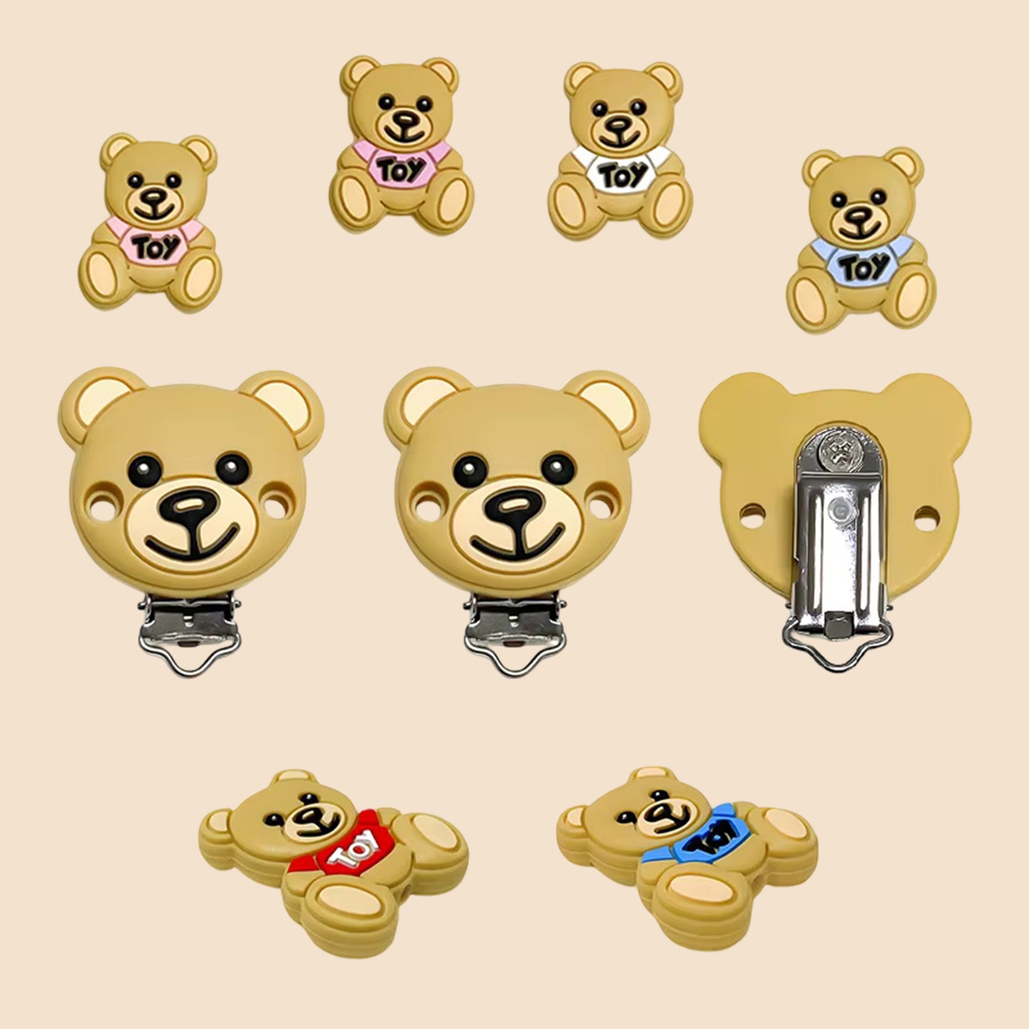 1-Set Bear Silicone Pacifier Chain - Anti-Loss Dummy Clip - Food-Grade Soothing Nursing Accessories for Infants