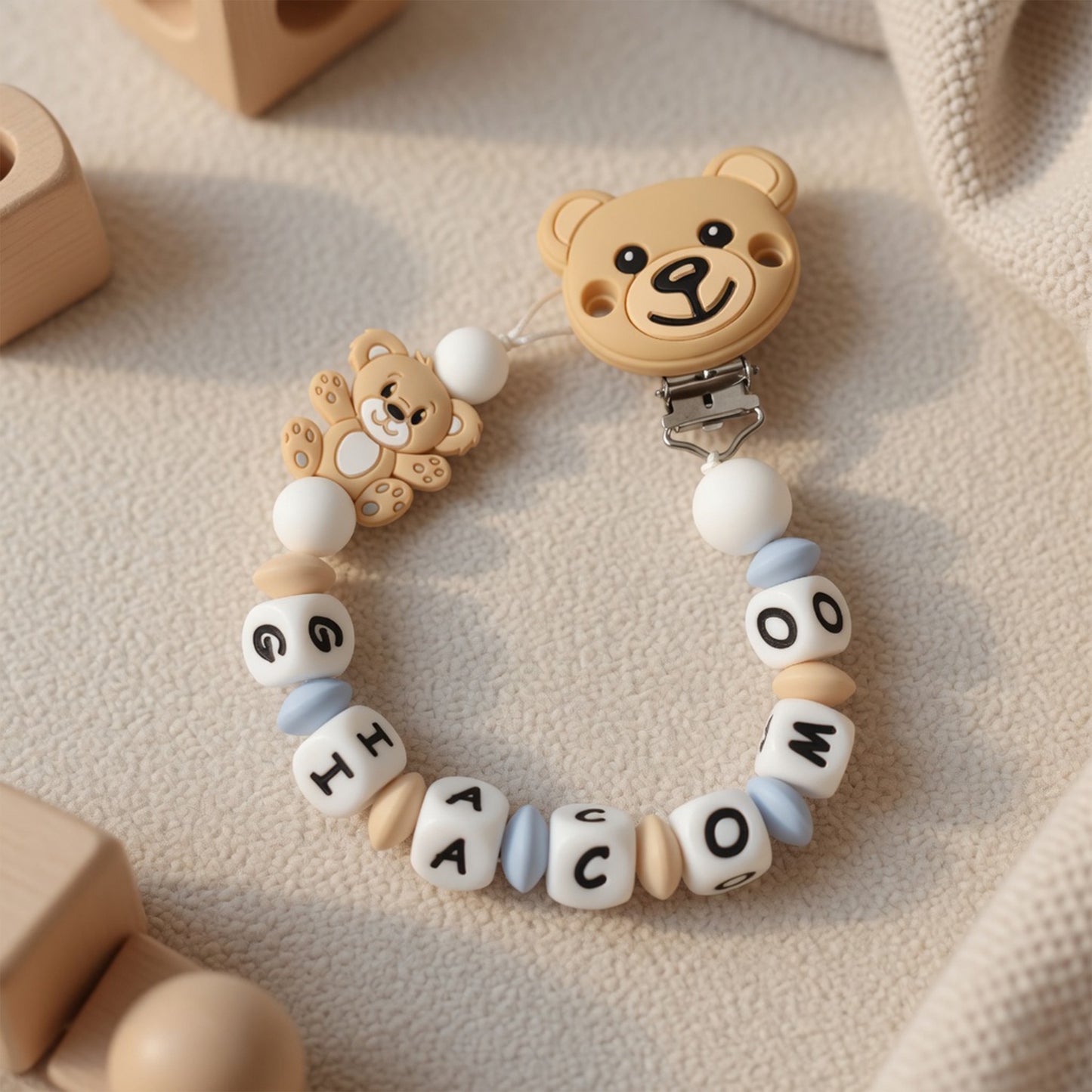 1-Set Bear Silicone Pacifier Chain - Anti-Loss Dummy Clip - Food-Grade Soothing Nursing Accessories for Infants