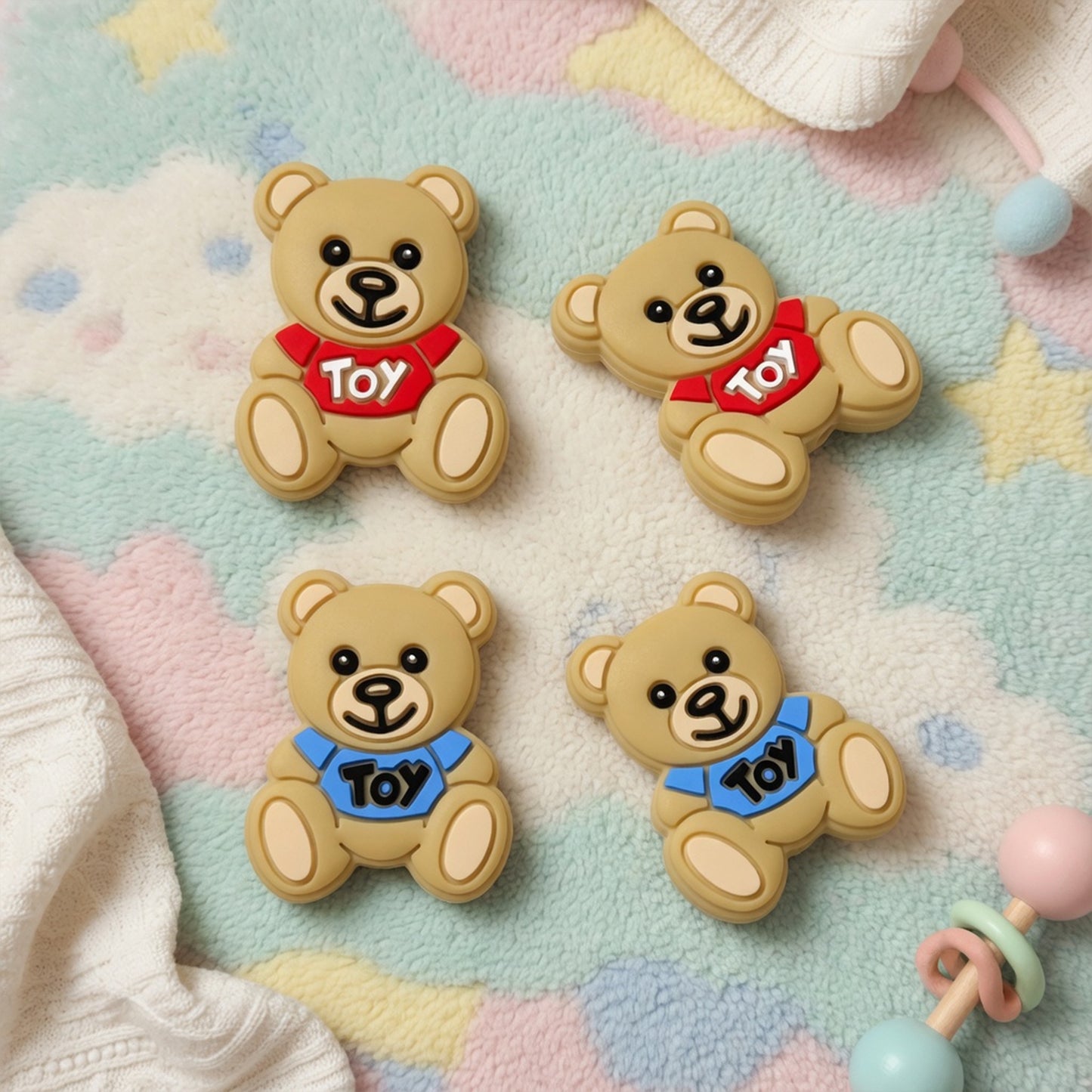 1-Set Bear Silicone Pacifier Chain - Anti-Loss Dummy Clip - Food-Grade Soothing Nursing Accessories for Infants