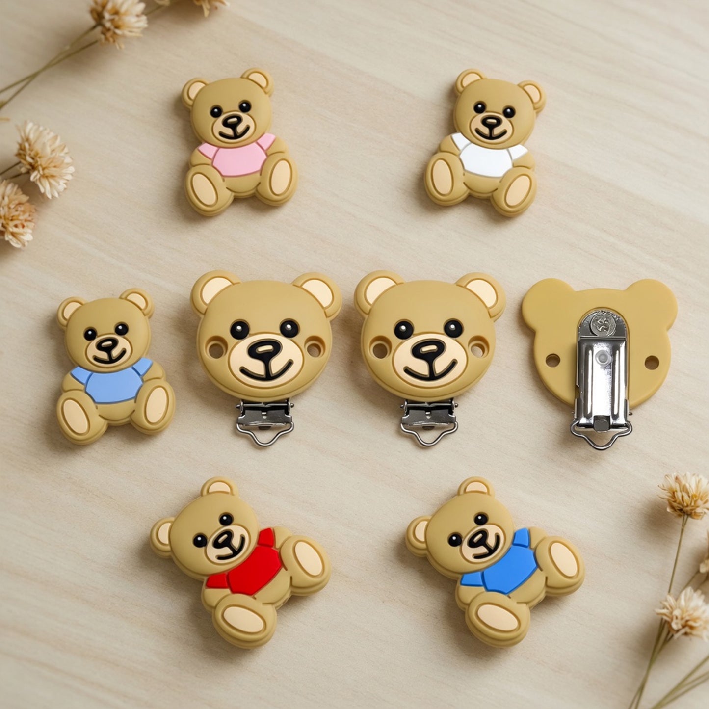 1-Set Bear Silicone Pacifier Chain - Anti-Loss Dummy Clip - Food-Grade Soothing Nursing Accessories for Infants