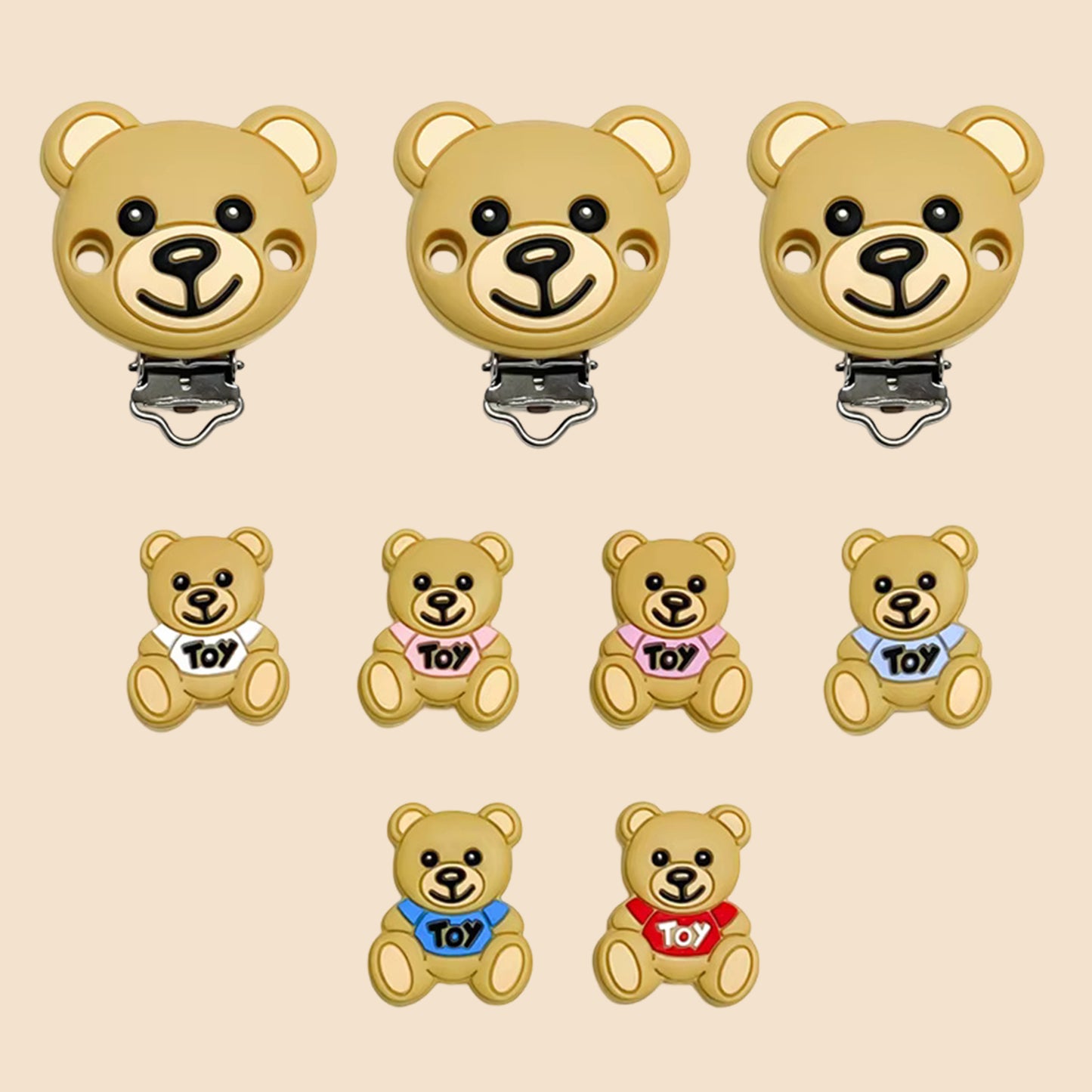 1-Set Bear Silicone Pacifier Chain - Anti-Loss Dummy Clip - Food-Grade Soothing Nursing Accessories for Infants