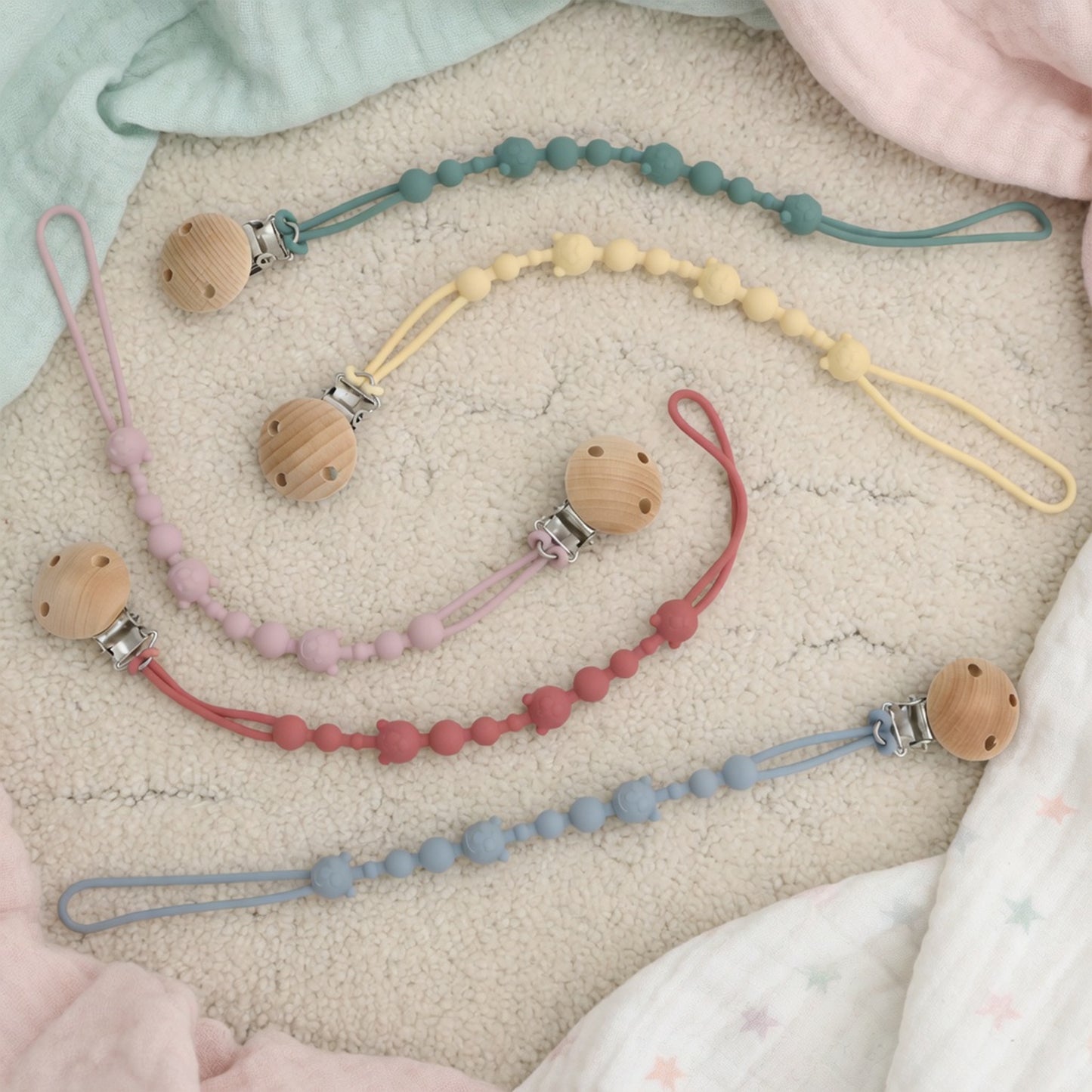 Silicone Baby Pacifier Clip - Anti-Loss Soothing Teether Chain - Safe Flexible Toy Lanyard for Strollers & Clothing
