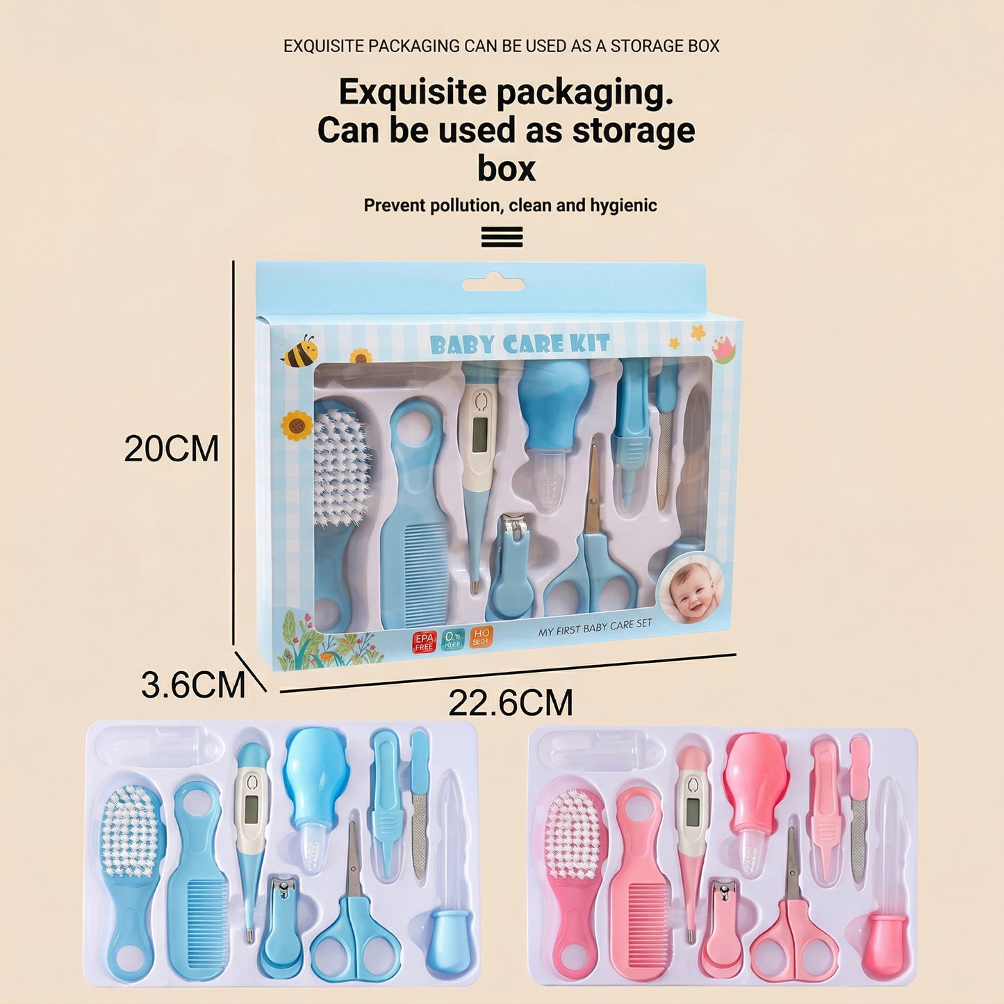 10-Piece Baby Essentials Kit - Complete Grooming & Healthcare Set - Professional Nail Trimmer, Hairbrush & Thermometer Set