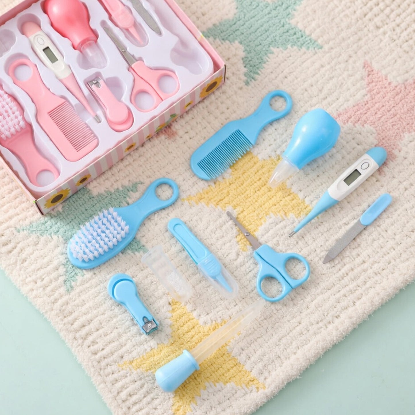 10-Piece Baby Essentials Kit - Complete Grooming & Healthcare Set - Professional Nail Trimmer, Hairbrush & Thermometer Set