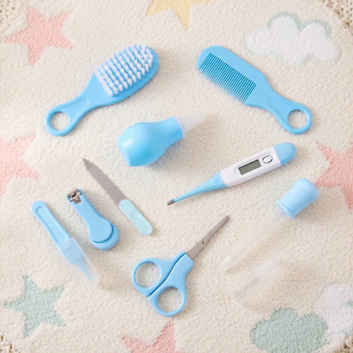 10-Piece Baby Essentials Kit - Complete Grooming & Healthcare Set - Professional Nail Trimmer, Hairbrush & Thermometer Set